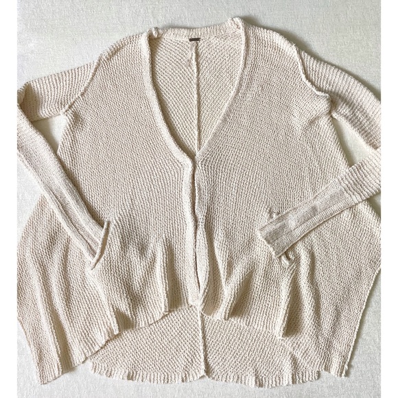 Free People Sharkbite Hem Cardigan Woman XS Ivory Cream Color Pockets Snap Front - Picture 2 of 13